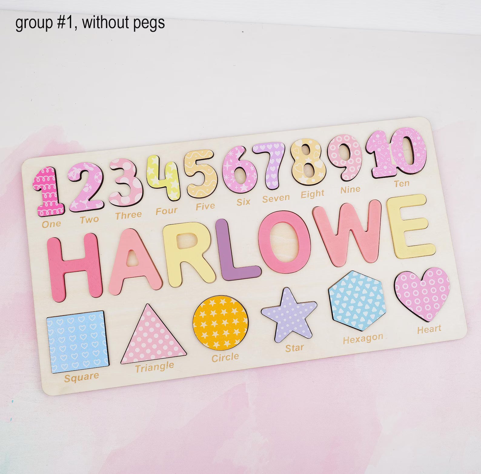 Personalized Wooden Name Puzzle Gift for Boys & Girls, Custom Baby Gifts Name Puzzle with Numbers, Geometry Shapes, Back Engraving. NPPETAL1