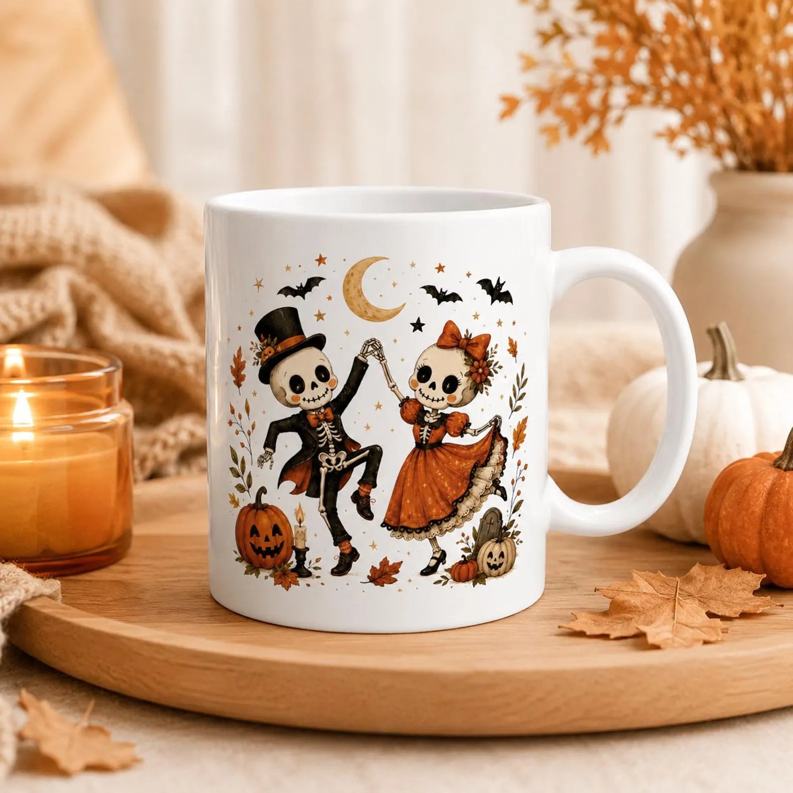 Halloween Skeleton Couple Mug, Dancing Skeletons Coffee Mug, Vintage Halloween Mug, Cute Skeleton Gift, Fall Halloween Coffee Mug. MPETAL1