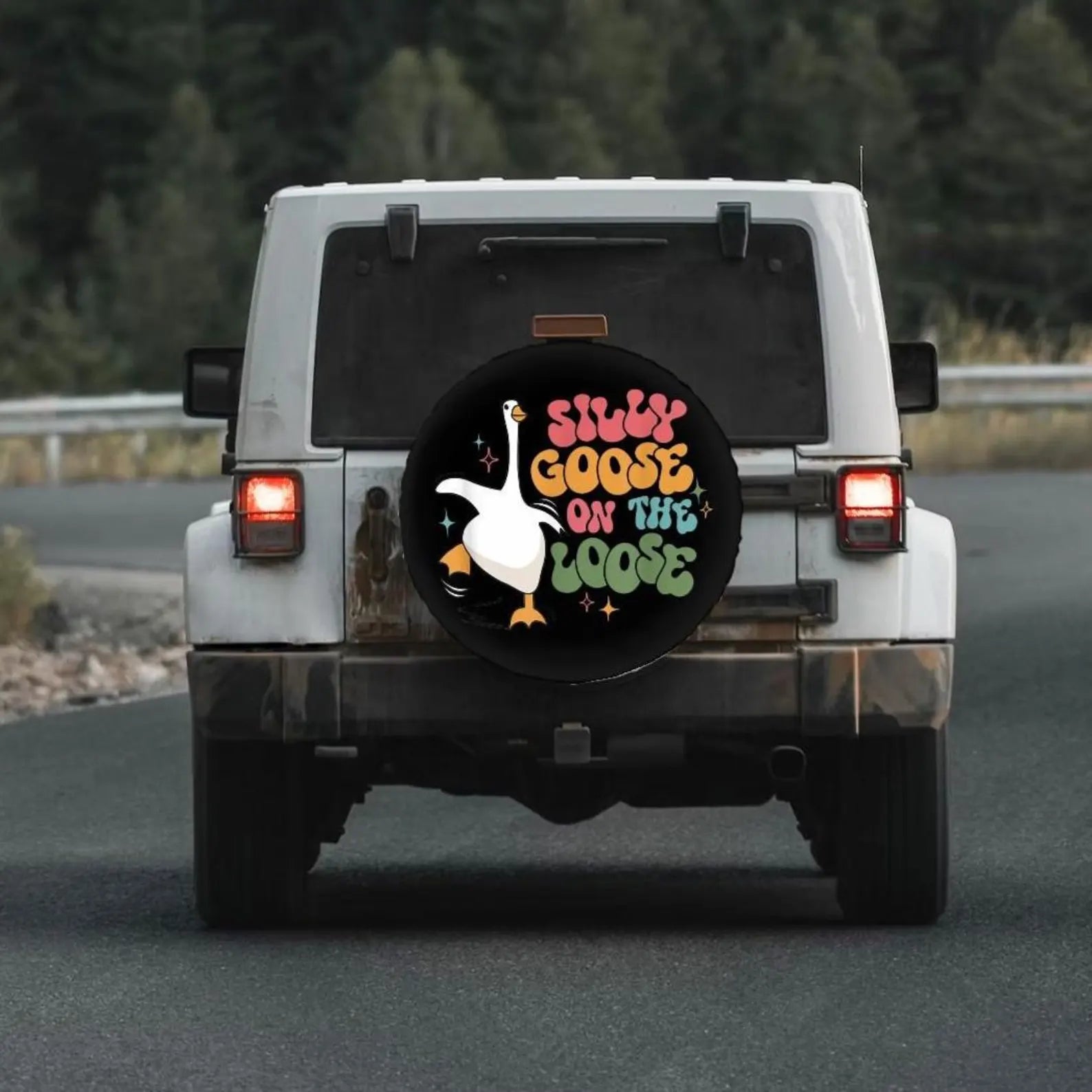 Silly Goose on the Loose PVC Leather Spare Tire Cover, Funny Goose Jeep Tire Cover, Retro Animal Car Accessories, Cute Off Road Vehicle Gift. TCPETAL3