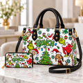Personalized Grinch Christmas Pattern Leather Handbag, Grinch Christmas Leather Tote Bag, Grinch Wallet Purse, Christmas Bag Gift GBAG05