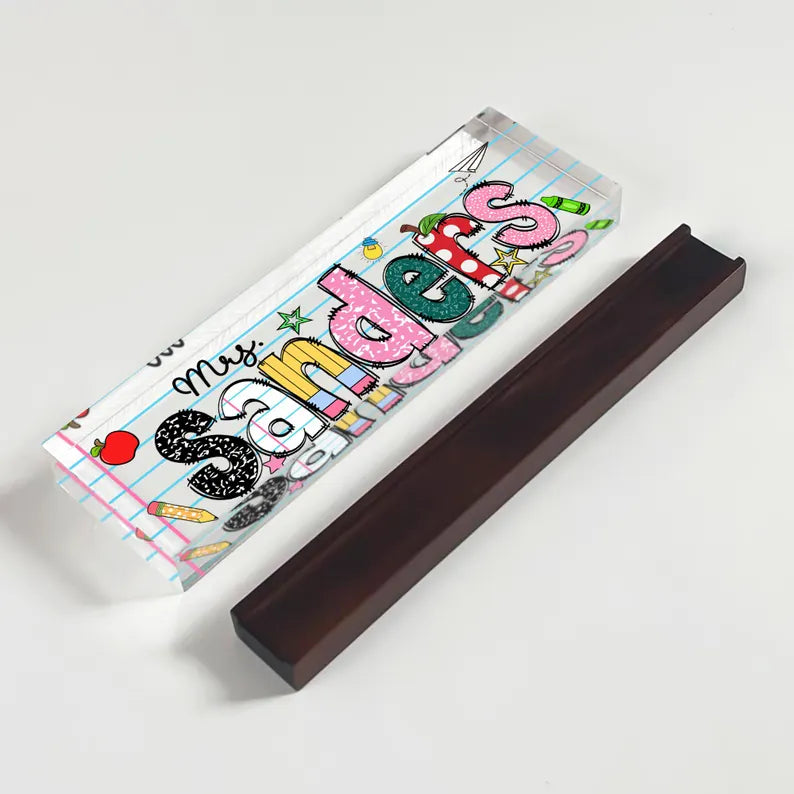 Personalized Teacher Name Desk Sign, Custom Teacher Appreciation Gifts, Teacher Name Desk Plaque, Teacher Acrylic Block, New Teacher Gift. DNPETAL03