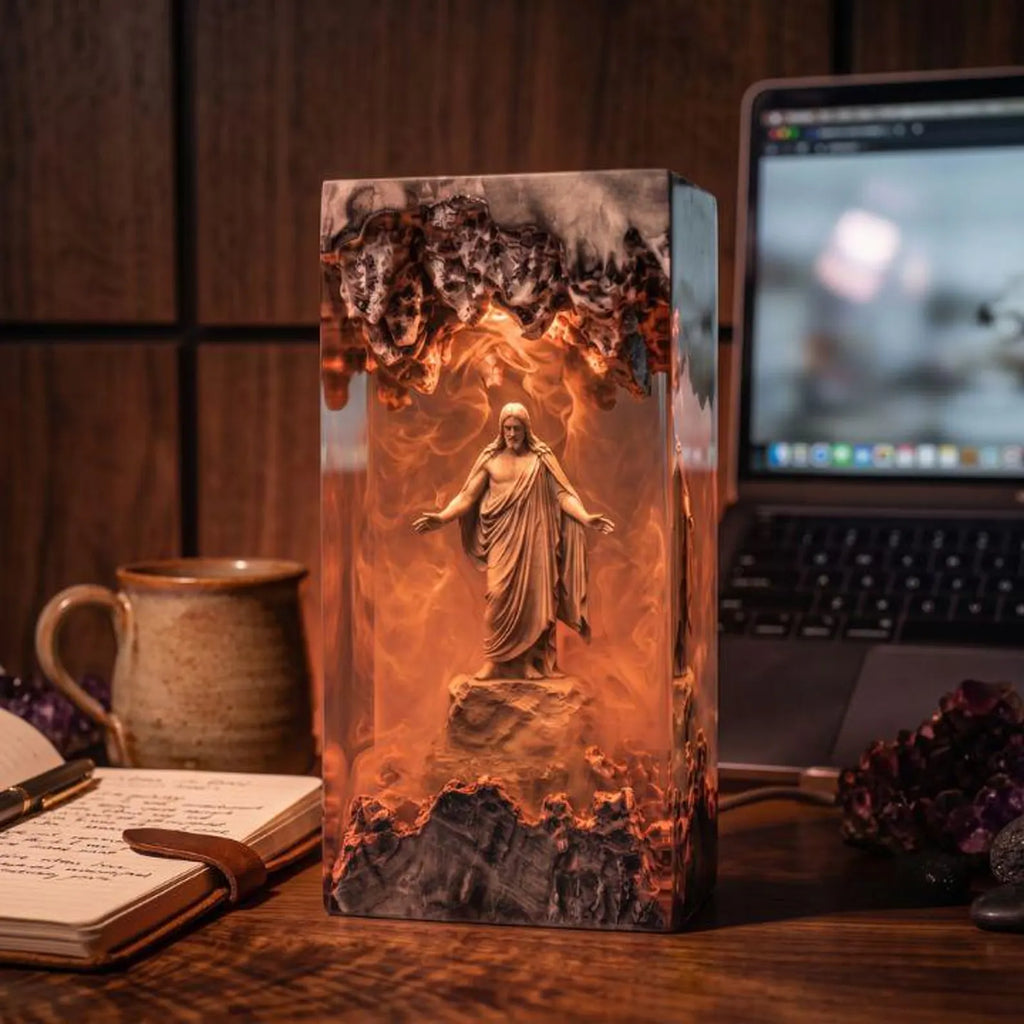 Jesus Cloud Resin Lamp, Ethereal Christian Night Light, Religious Home Decor, Spiritual Gift for Family, Wood Epoxy Art. RLPETAL20