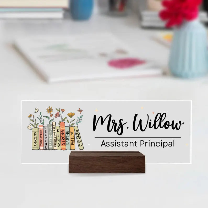 Assistant Principal Desk Name Plaque,Personalized Desk Name Plate for Teacher,Back To School Teacher Gift, Custom Name Teacher Acrylic Block. DNPETAL02