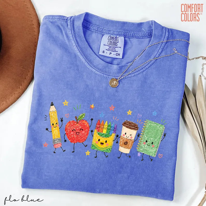Comfort Colors® Back To School Shirt, Cute School Supplies Shirt, Teacher Student Shirt, Doodle Classroom Shirt, First Day Of School Gift. SPETAL20