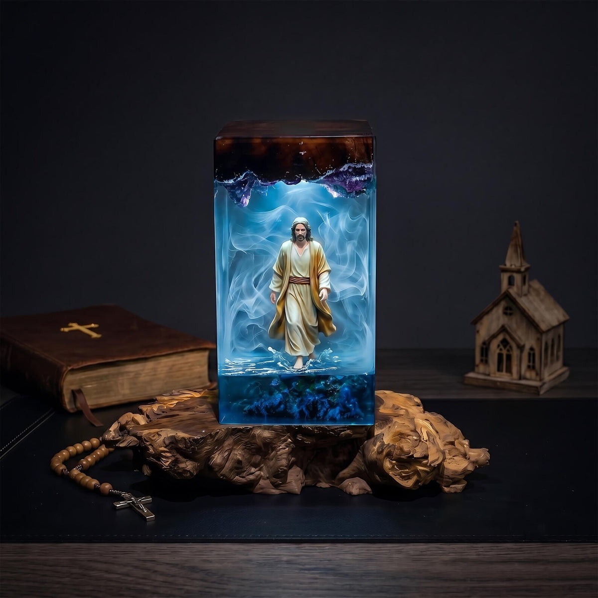 Jesus on the Sea Resin Art Lamp, Walking on Water Night Light, Christian Home Decor, Faith Inspired Gift Idea. RLPETAL19