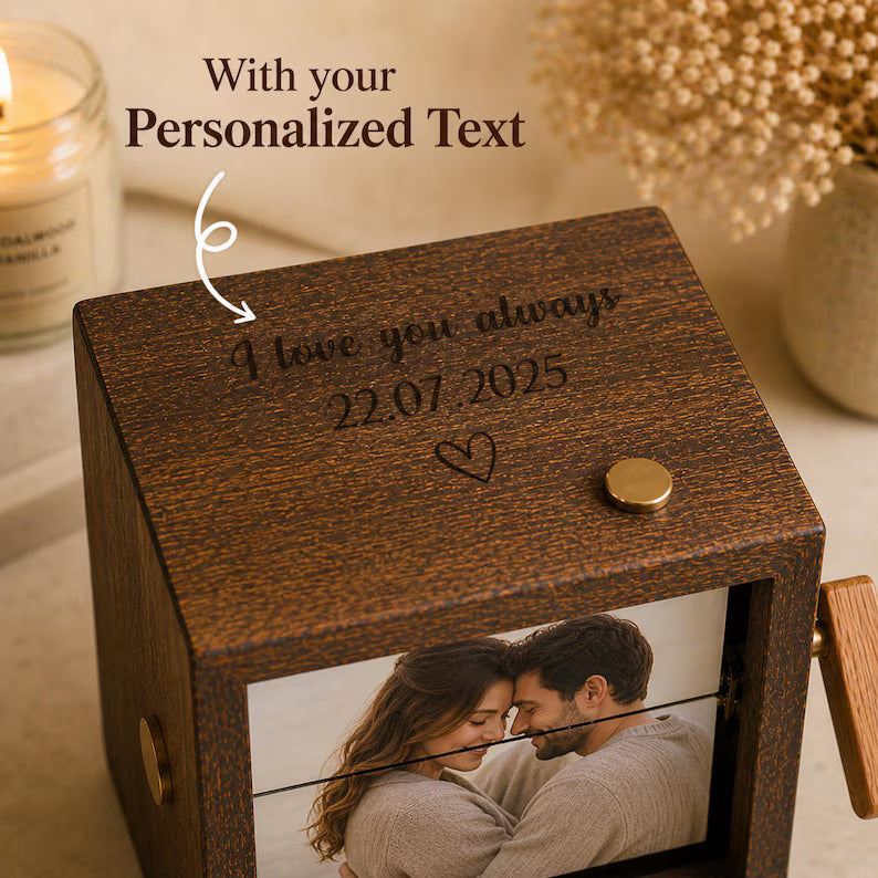 Personalized Photo Flipbook Album – Hand Cranked Photo Box with Light. PBPETAL4