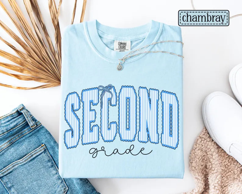 Second Grade Teacher Shirt • Comfort Colors 2nd Grade Teacher Tshirt • Second Grade Back To School Teacher Gift • Striped Seersucker Teacher. SPETAL17