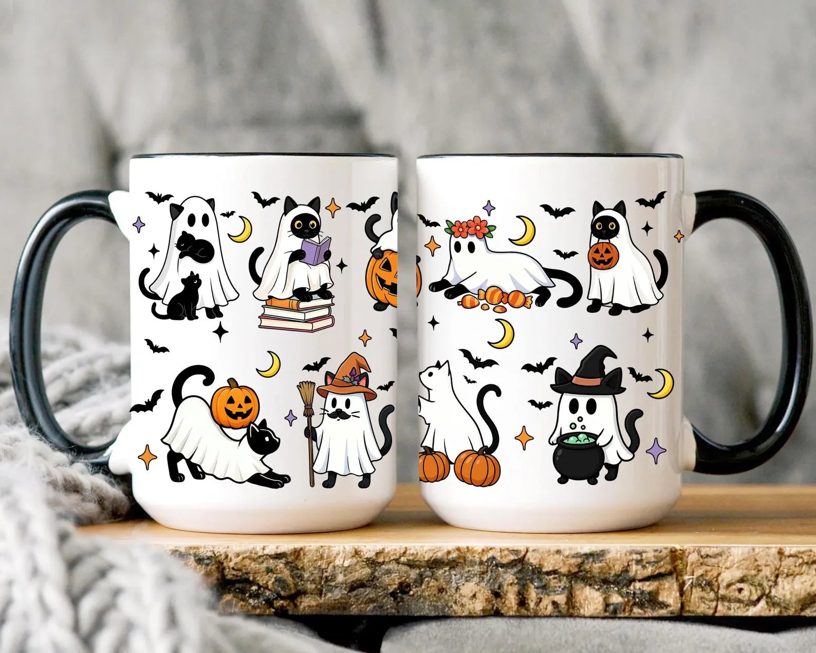 Funny Halloween Coffee Mug, Halloween Black Cat Ghosts Mug, Spooky Cat Mug, Halloween Gift for Cat Lovers, Cute Ghost Mug, Fall Pumpkin Cat. MPETAL9