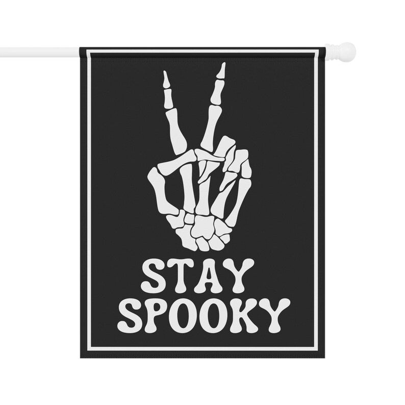 Stay Spooky Skeleton Garden Flag, Fall Garden Flag, Halloween Garden Flag, Funny Skeleton Peace Sign Home Banner, Halloween Lawn Flag, Yard. HLWGFPETAL20