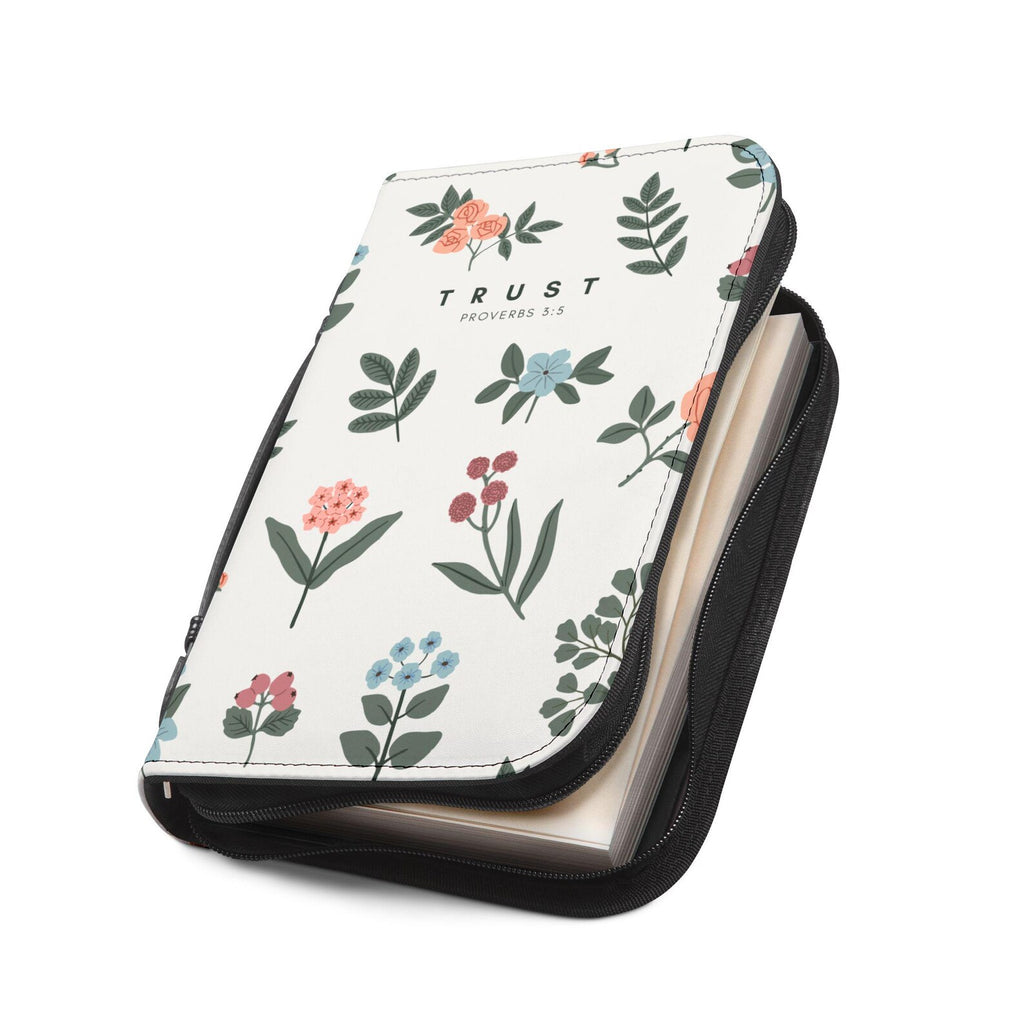 Floral Trust Bible Cover Case, Proverbs 3:5 Christian Gift, Personalized Bible Bag with Zipper. BCPETAL9