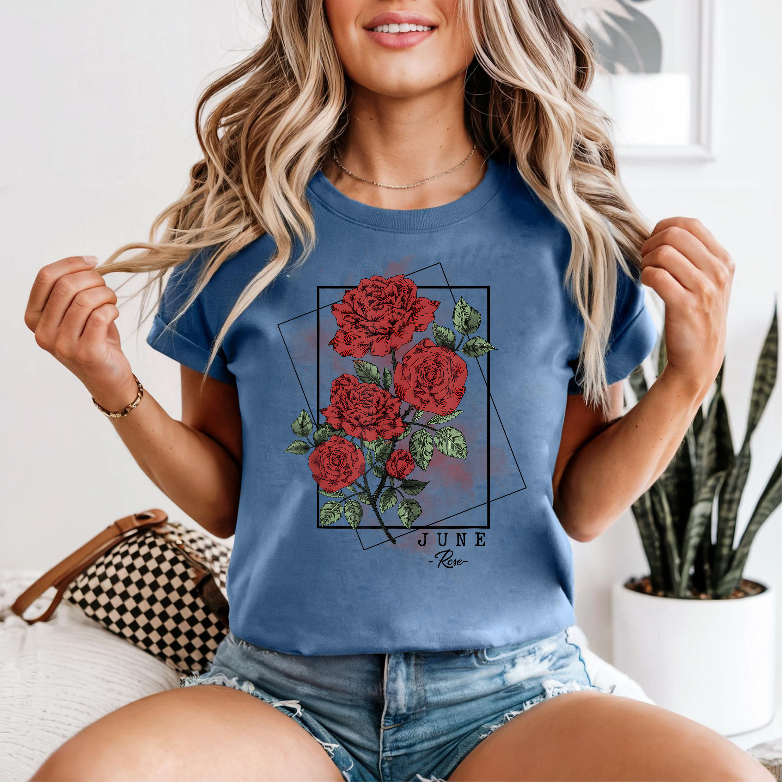 Rose Flower Shirt, June Birth Month Shirt, Red Rose Graphic Tee, Floral Botanical T-Shirt, Birthday Gift For Women