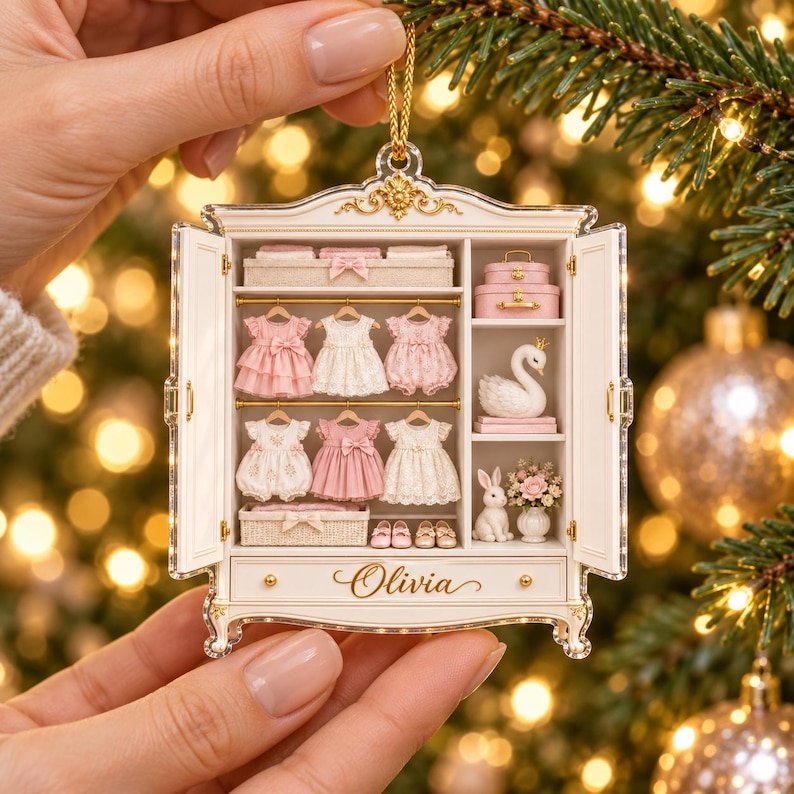 Personalized Baby Girl Wardrobe Acrylic Ornament Custom Nursery Armoire Keepsake Christmas Tree Decor Gift For New Mom Baby First Christmas ACRYLICOR05