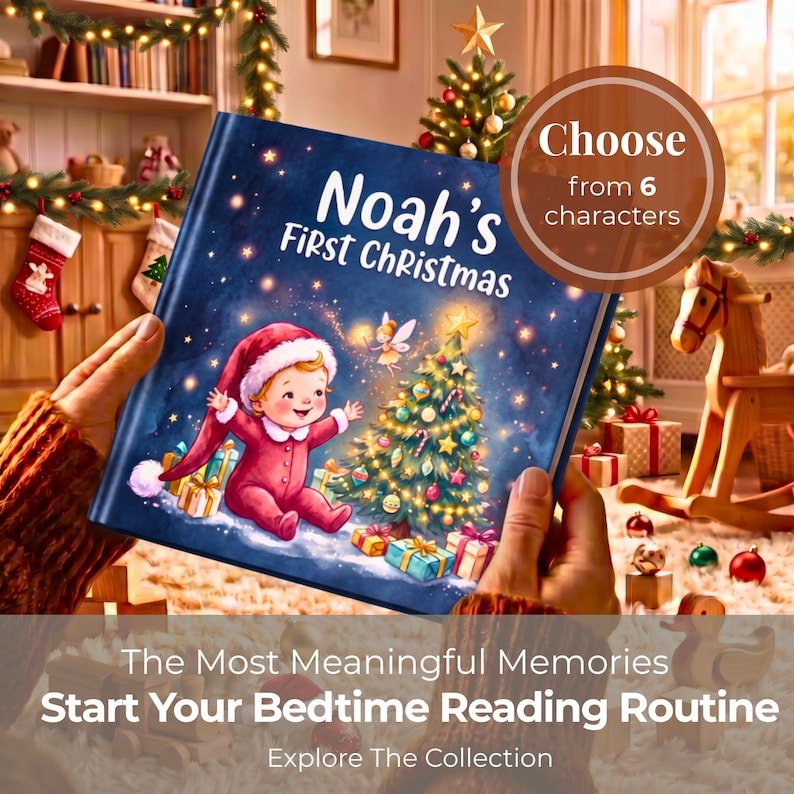 Personalized First Christmas Book, Custom Name Storybook, Newborn Gift Girl Boy Keepsake, Baby Shower Gift, Baby Christmas Present PBOOK05