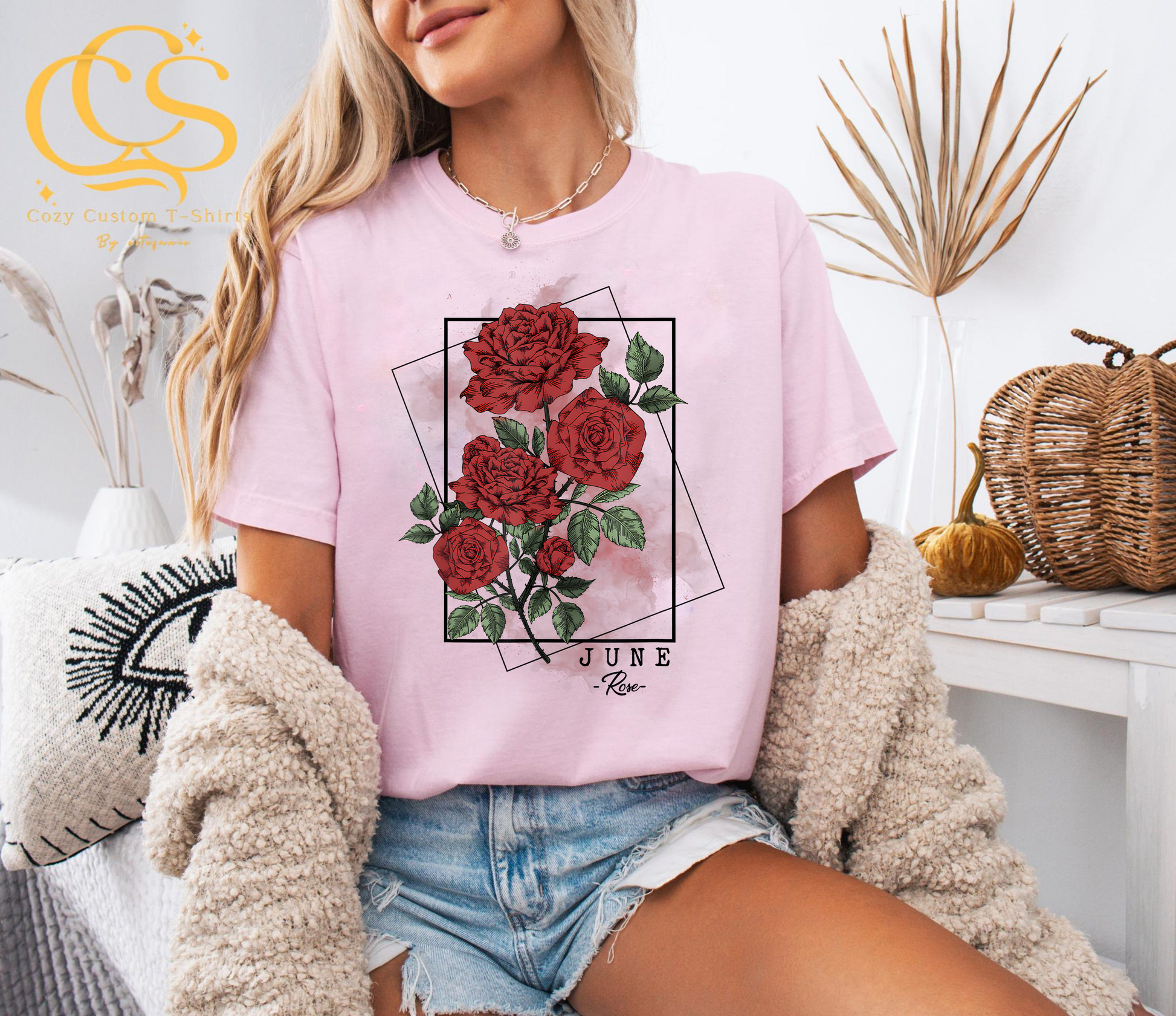 Rose Flower Shirt, June Birth Month Shirt, Red Rose Graphic Tee, Floral Botanical T-Shirt, Birthday Gift For Women