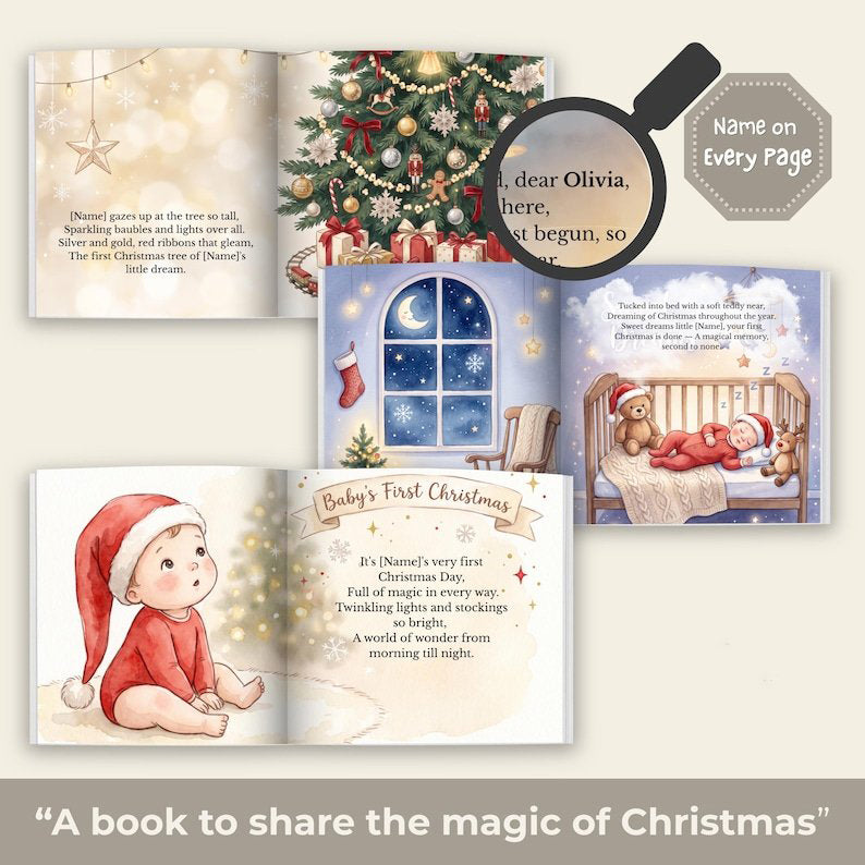 Personalized First Christmas Book, Custom Name Storybook, Newborn Gift Girl Boy Keepsake, Baby Shower Gift, Baby Christmas Present PBOOK05