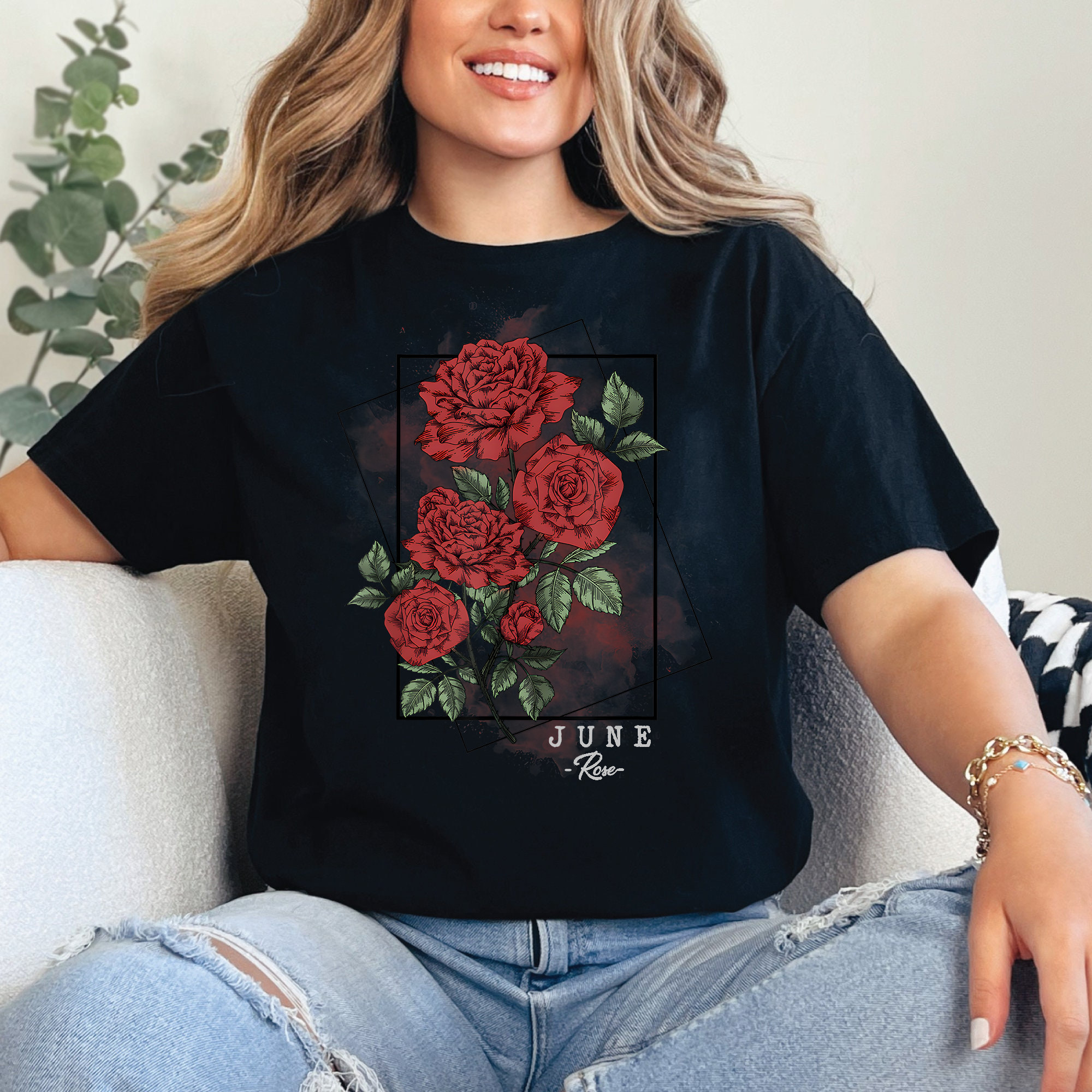Rose Flower Shirt, June Birth Month Shirt, Red Rose Graphic Tee, Floral Botanical T-Shirt, Birthday Gift For Women