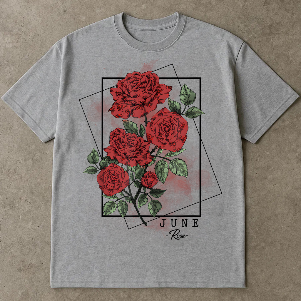 Rose Flower Shirt, June Birth Month Shirt, Red Rose Graphic Tee, Floral Botanical T-Shirt, Birthday Gift For Women
