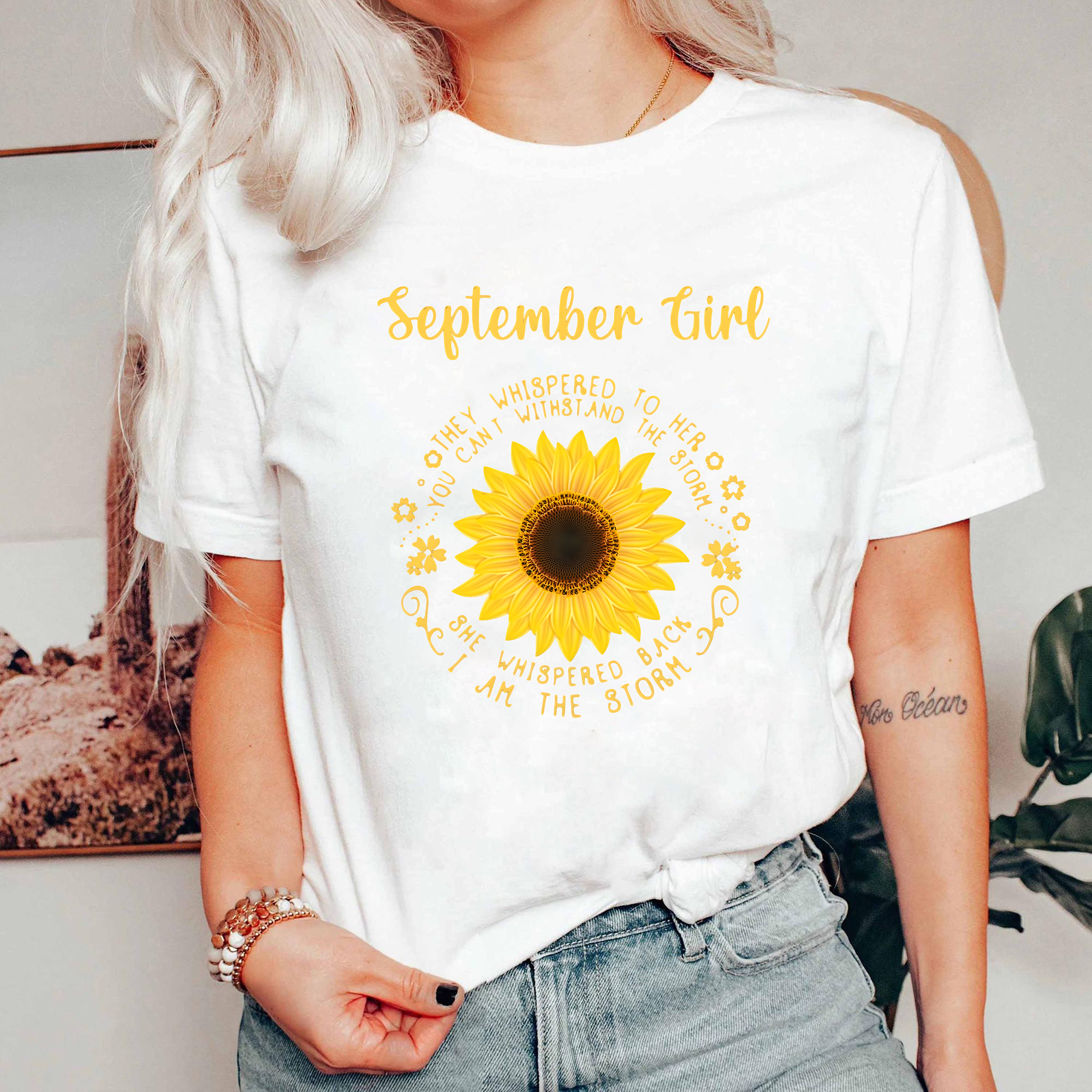 September Girl Sunflower Shirt, Birthday Month Graphic Tee, Inspirational Quote T-Shirt, Strong Woman Gift, Floral Empowering Top