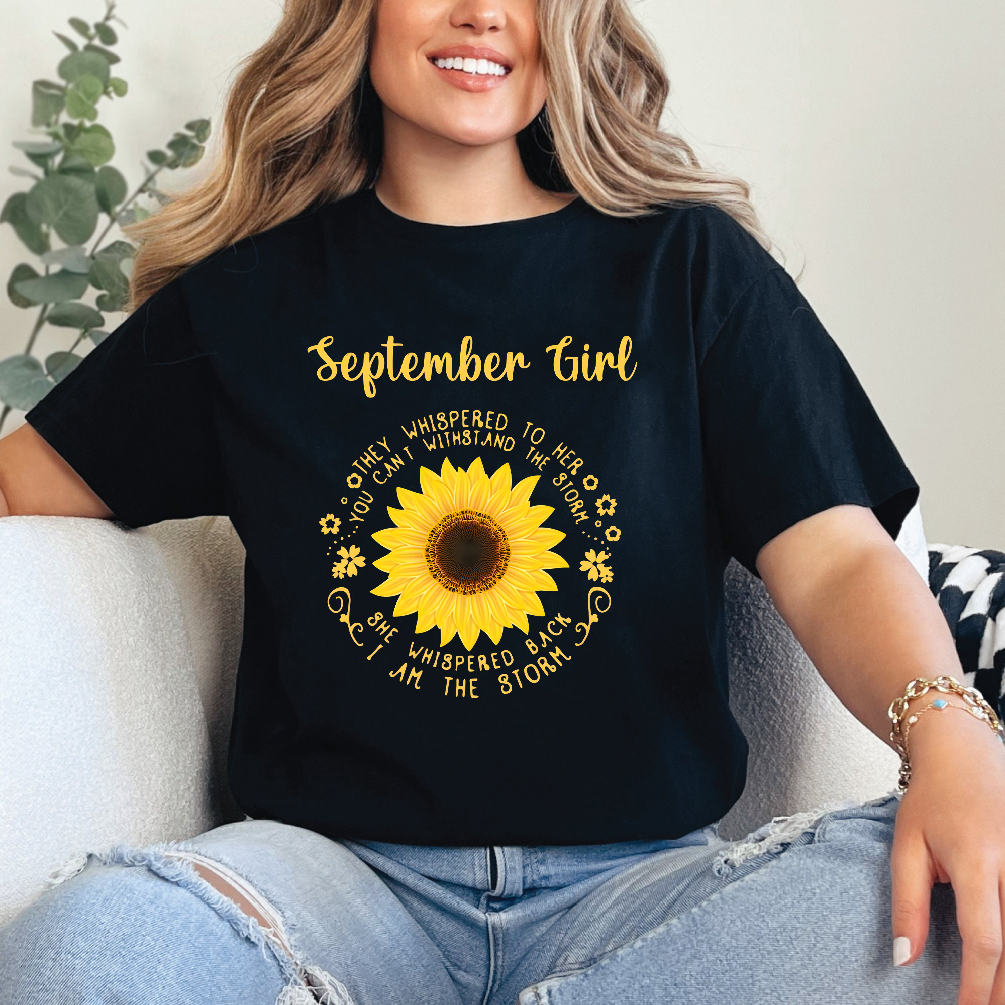 September Girl Sunflower Shirt, Birthday Month Graphic Tee, Inspirational Quote T-Shirt, Strong Woman Gift, Floral Empowering Top