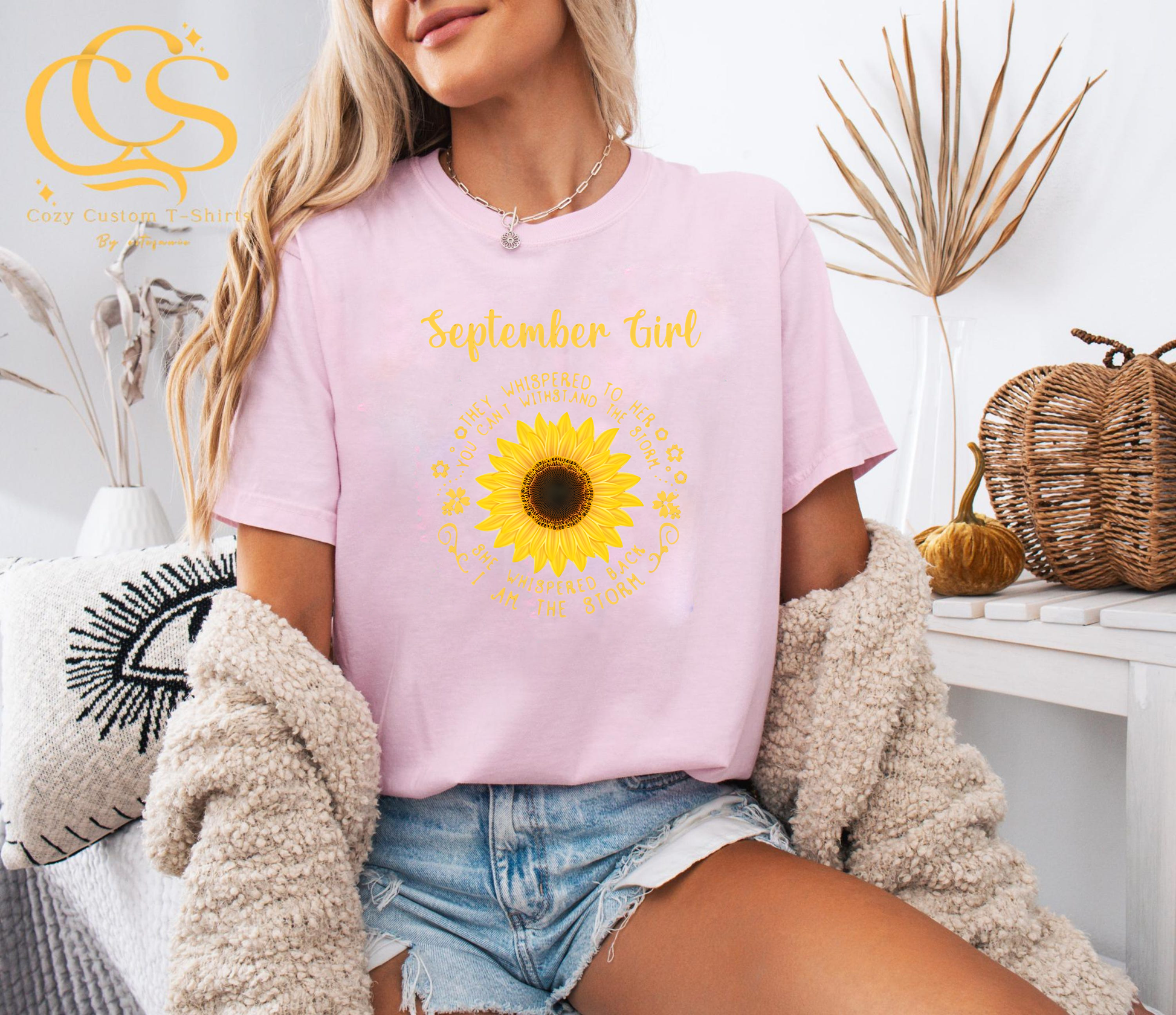 September Girl Sunflower Shirt, Birthday Month Graphic Tee, Inspirational Quote T-Shirt, Strong Woman Gift, Floral Empowering Top