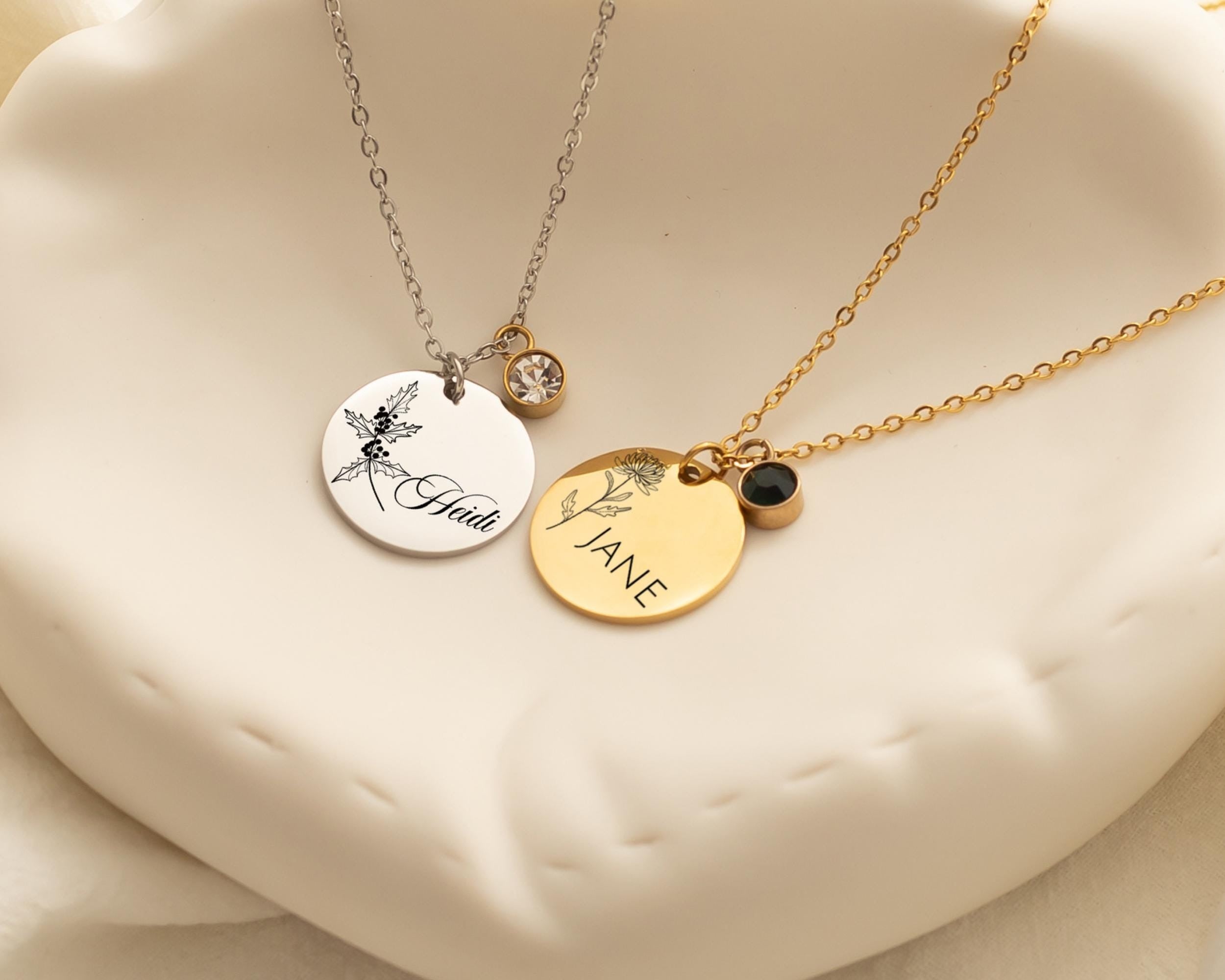 Personalized Birth Flower Necklace with Name, Valentines Days, Necklaces For Women, Birthday Gift, Gift for Her