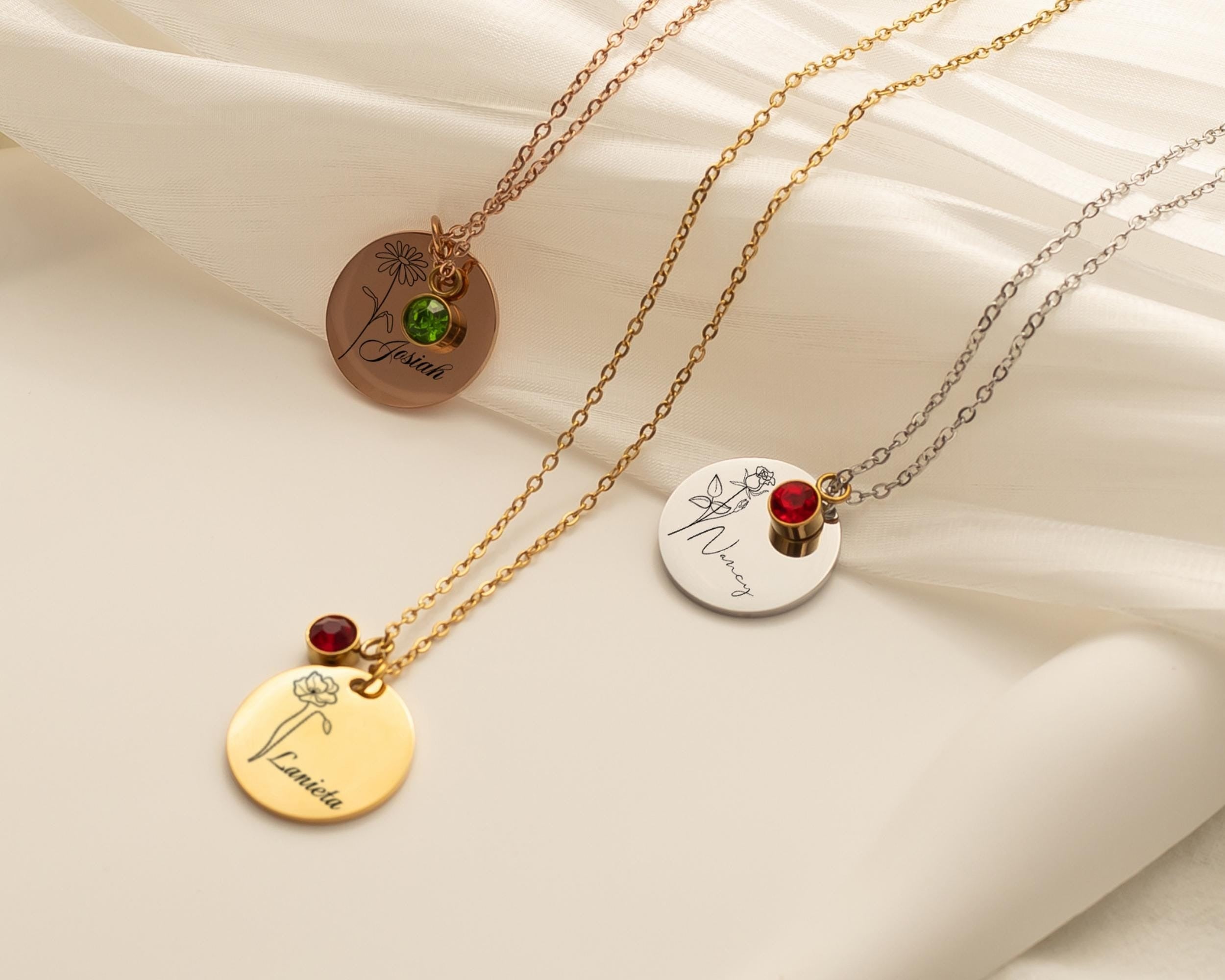 Personalized Birth Flower Necklace with Name, Valentines Days, Necklaces For Women, Birthday Gift, Gift for Her
