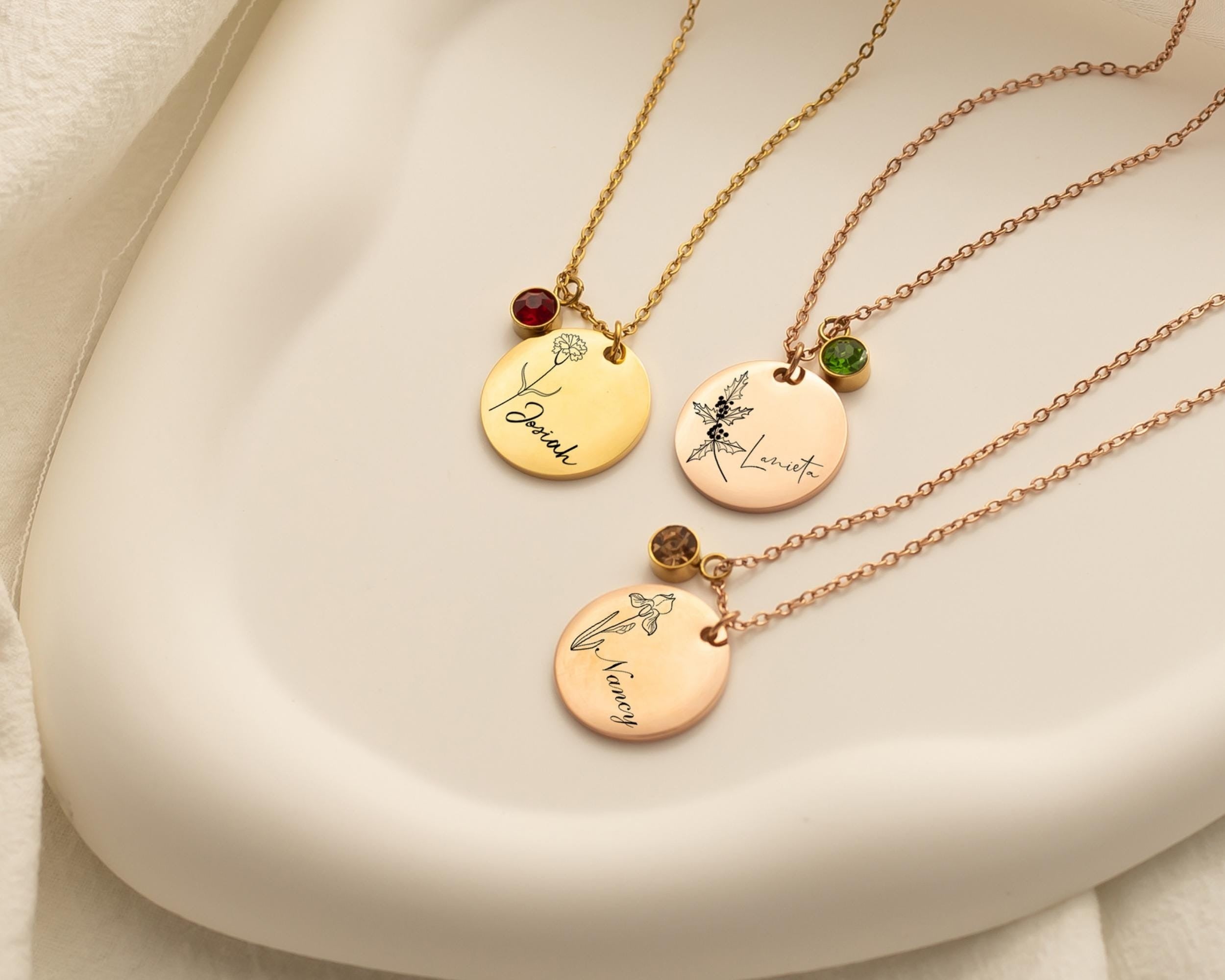 Personalized Birth Flower Necklace with Name, Valentines Days, Necklaces For Women, Birthday Gift, Gift for Her