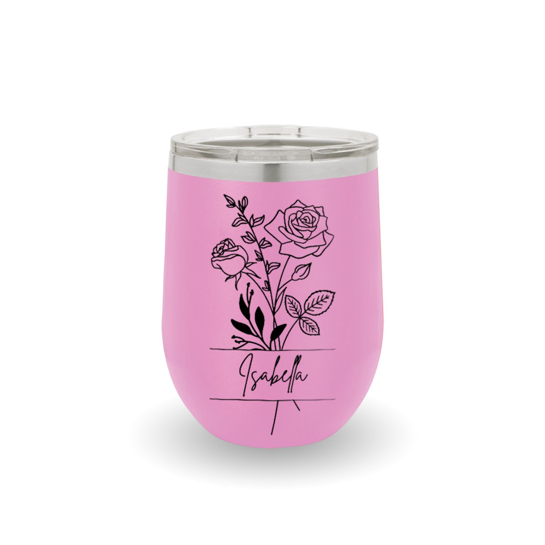 Personalized Birth Flower Wine Tumbler, Custom Stainless Steel Edged Cup with Name, Floral Birthday Gift for Her