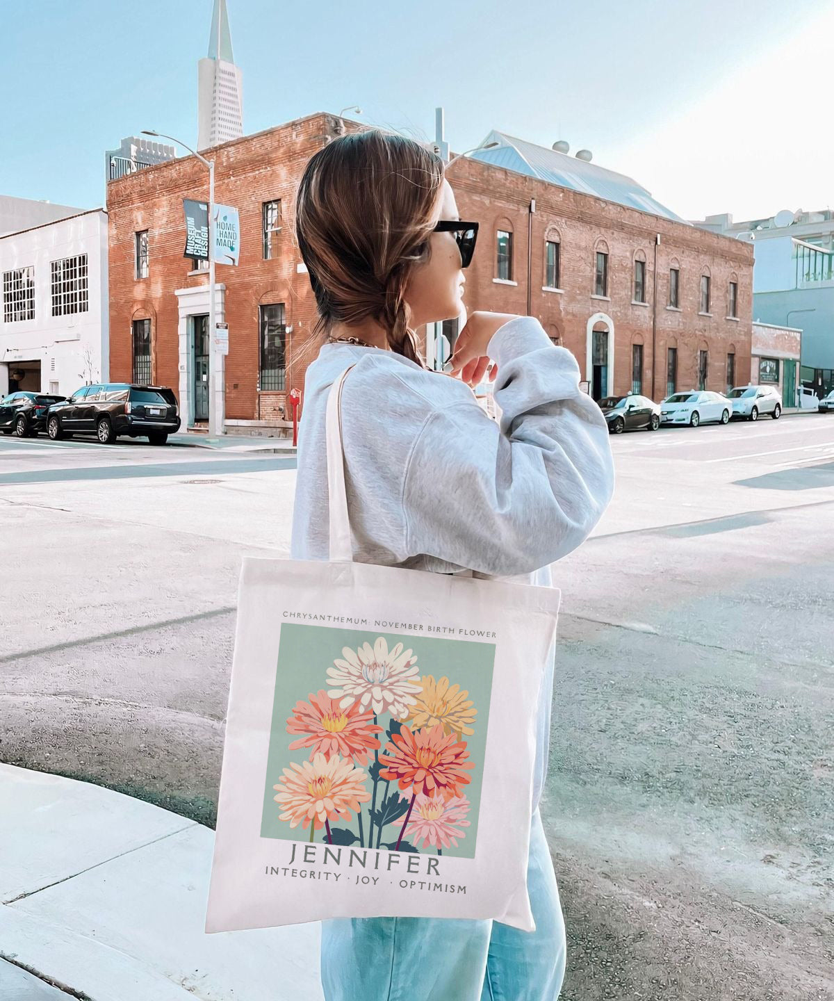Personalized Birth Month Flower Tote Bag, Birth Flower Gift for Mom, Bridesmaid Floral Tote, Bridal Party Gift, Best Friend Gift, 30th Birthday Gift