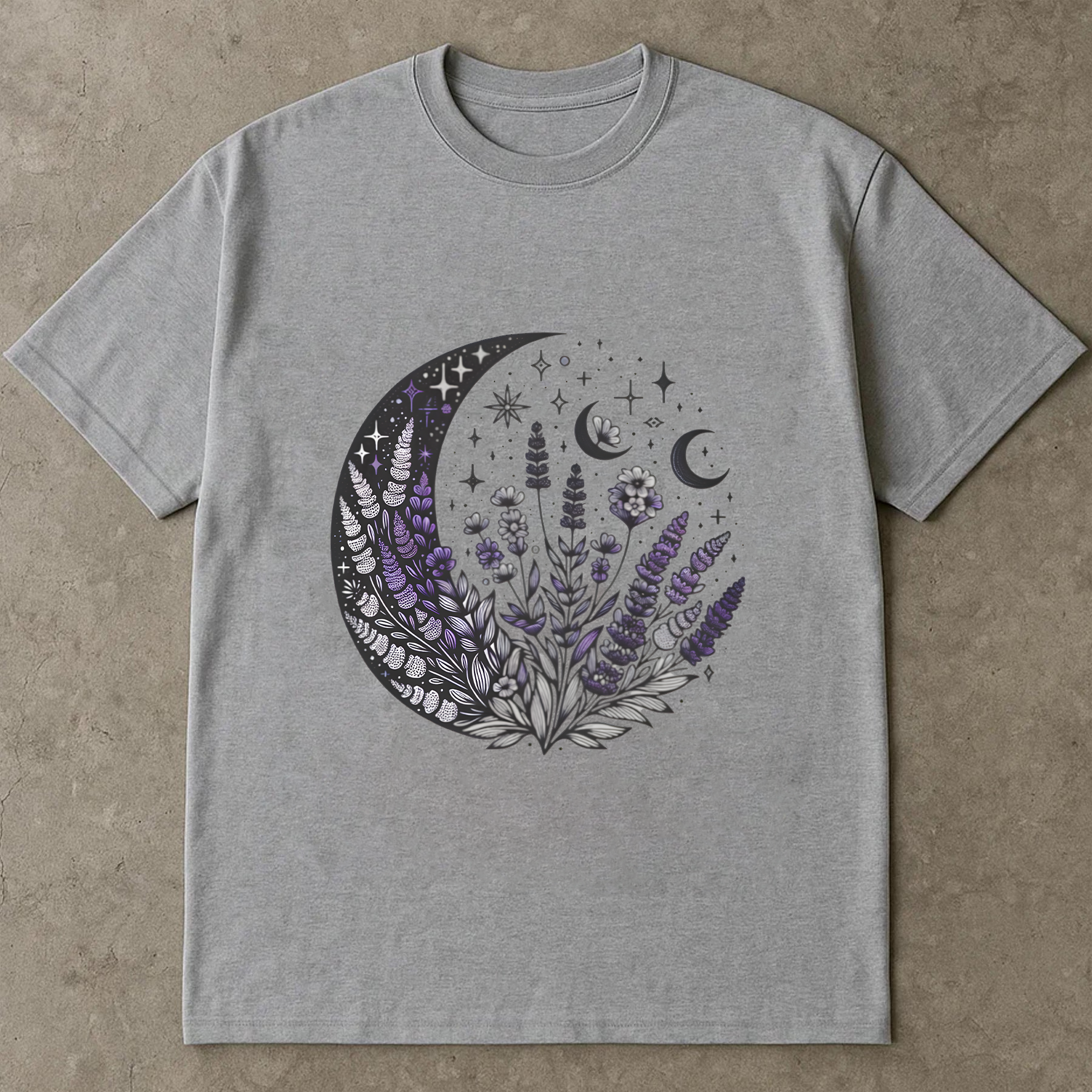 Lavender Moon Shirt, Celestial Witchcore Shirt, Moon Phase Floral Tee, Goth Aesthetic Shirt, Night Garden Shirt, Witchy Vibes Tee