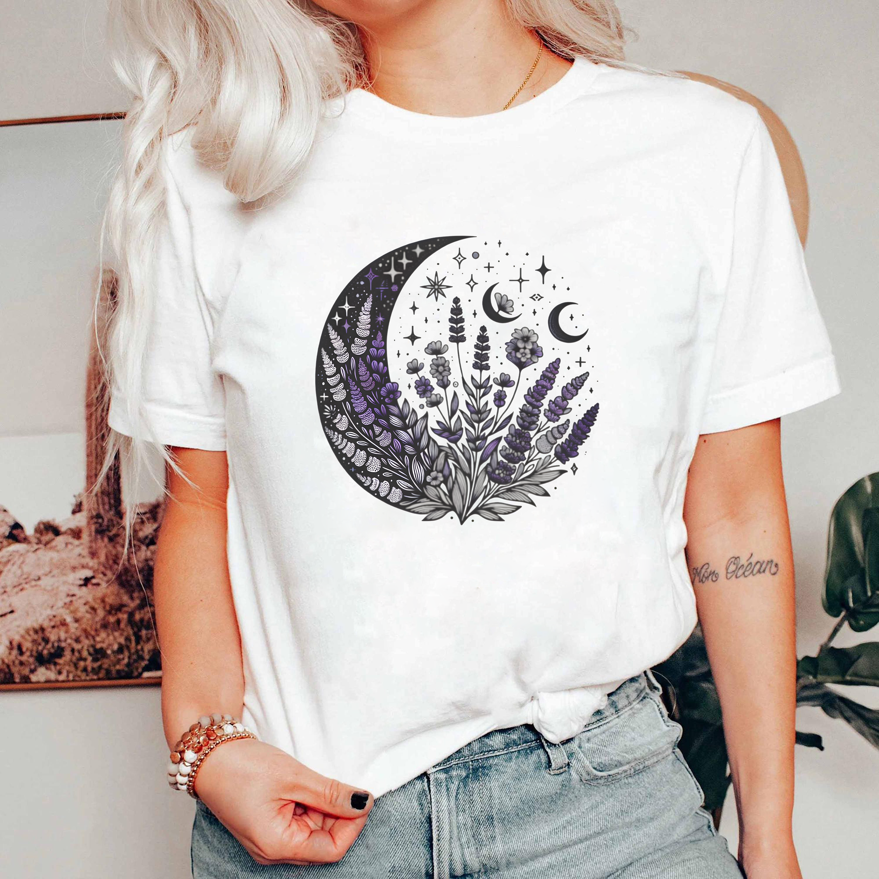 Lavender Moon Shirt, Celestial Witchcore Shirt, Moon Phase Floral Tee, Goth Aesthetic Shirt, Night Garden Shirt, Witchy Vibes Tee