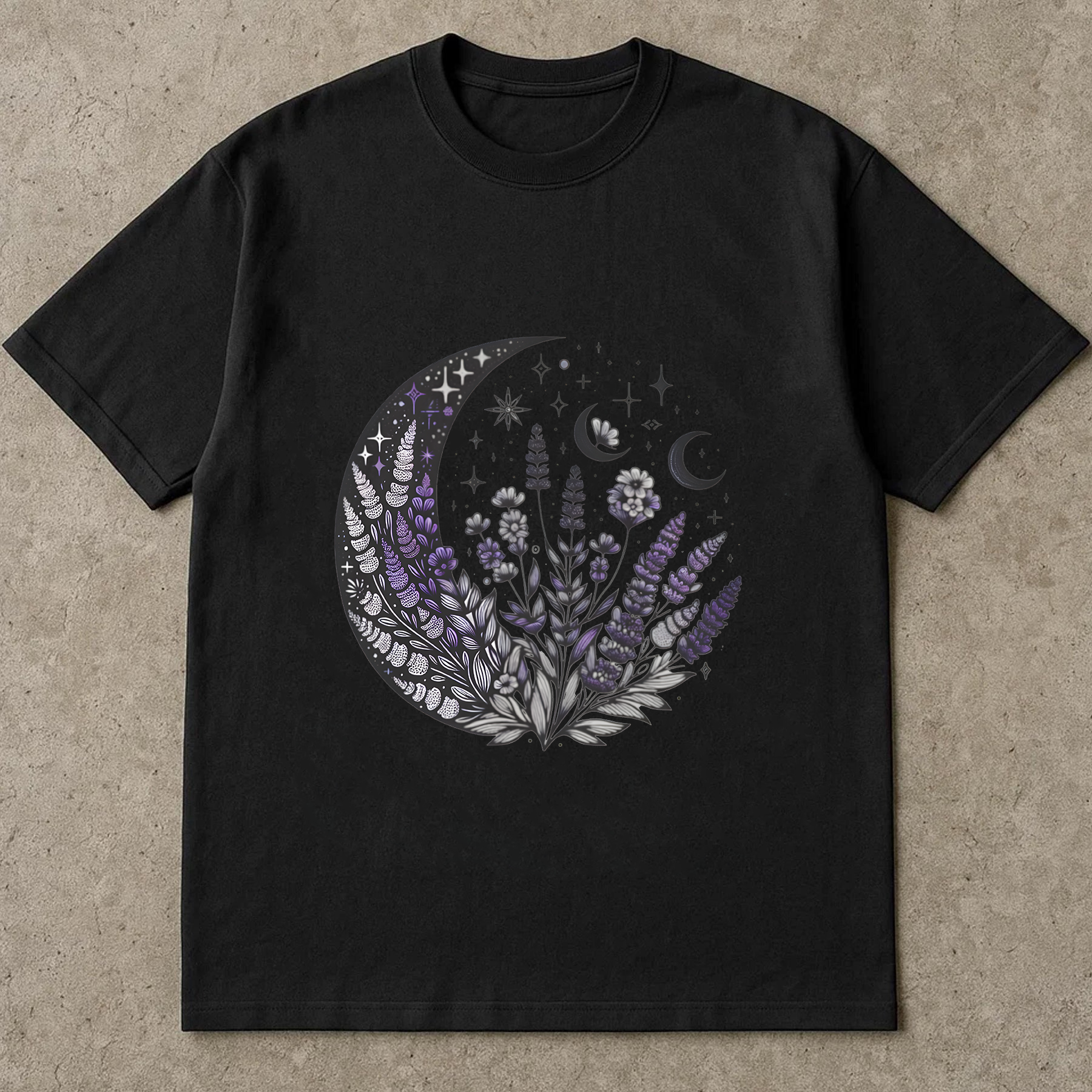 Lavender Moon Shirt, Celestial Witchcore Shirt, Moon Phase Floral Tee, Goth Aesthetic Shirt, Night Garden Shirt, Witchy Vibes Tee