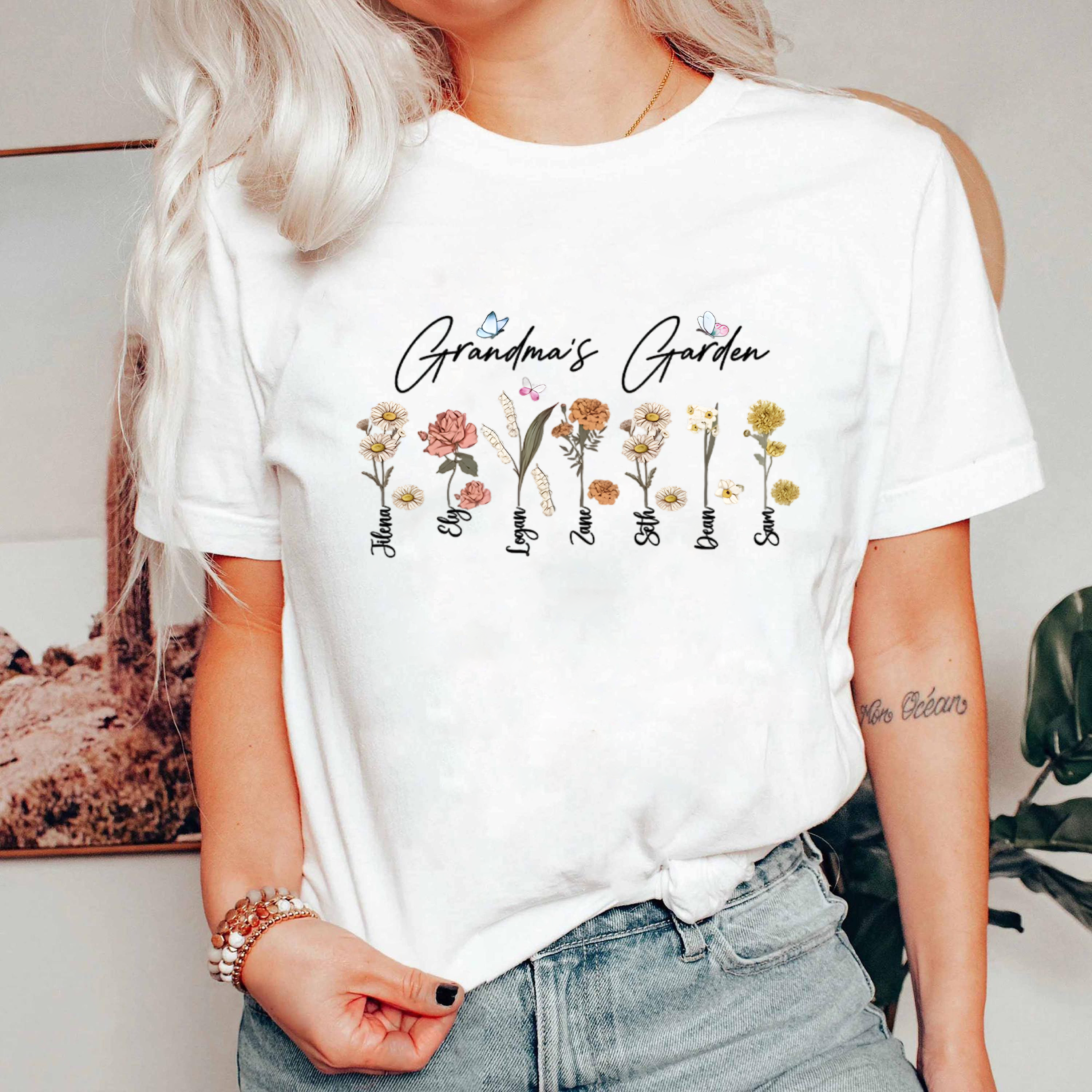 Grandma's Garden Shirt, Birth Month Flower Shirt for Grandma, Personalized Grandma Tee, Family Garden Floral Shirt, Nana Gift Tee