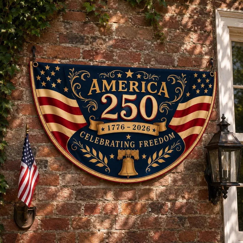 America 250th Anniversary Banner, Patriotic Porch Decor, Semicircle Bunting Flag, Fourth of July Outdoor Decor, USA 1776 2026 Banner. BPETAL07