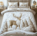 Winter Deer Quilted Bedding Set, Christmas Holiday Bedspread with Pillowcases, Festive Winter Bedroom Decor, Bedding Decor PTBED06