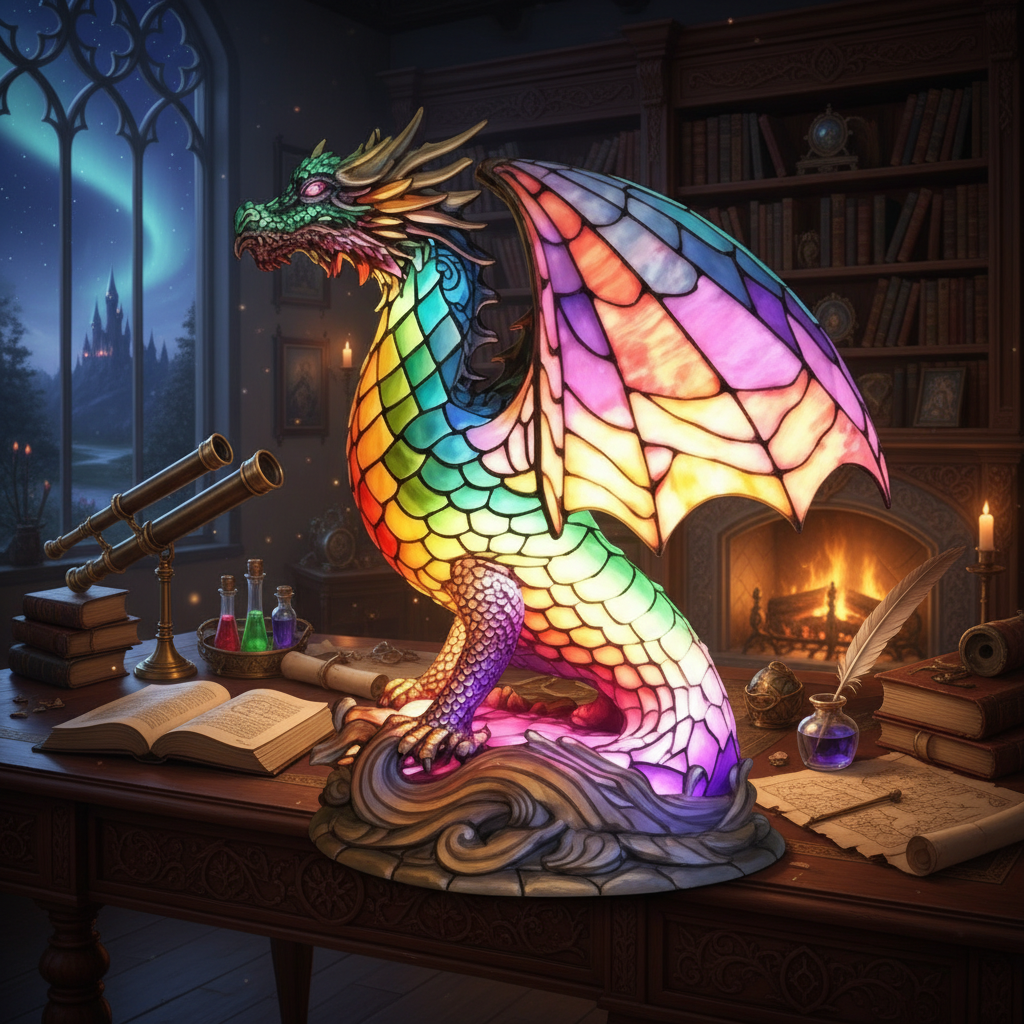 Colorful Dragon LED Night Light, Acrylic Plastic Dragon Table Lamp, Artistic Fantasy Decor Light, Cozy Bedroom Night Lamp, Dragon Lover Gift