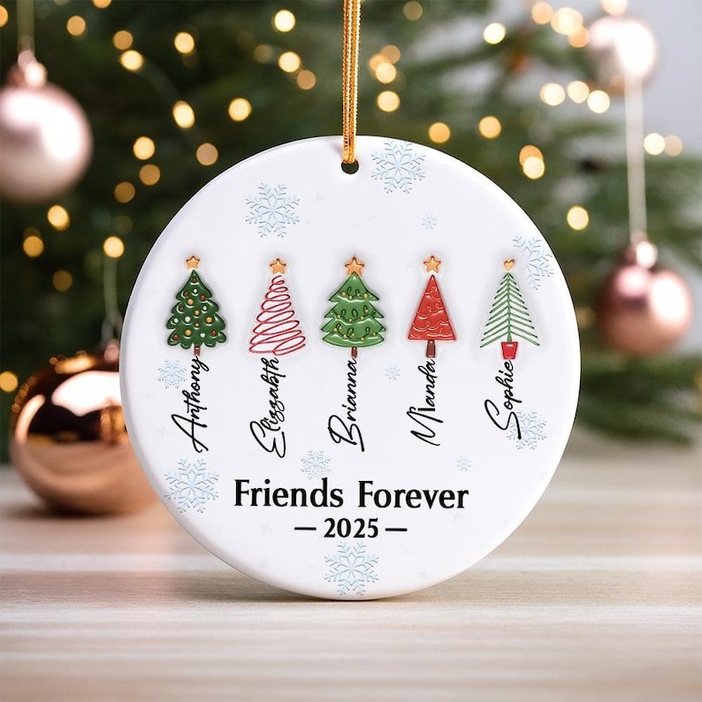Personalized Friends Forever Ornament 2025, Custom Names Christmas Tree Keepsake, Best Friends Xmas Ceramic Decoration Gift, Besties Gift CERAMIC05