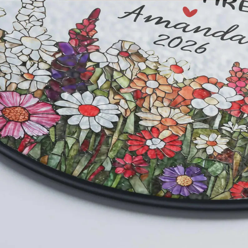 Retirement Stained Glass Suncatcher, Personalized Floral Retirement Window Decor, Colleague Retirement Keepsake, Coworker Gift, Grandma Gift. SUNPETAL18
