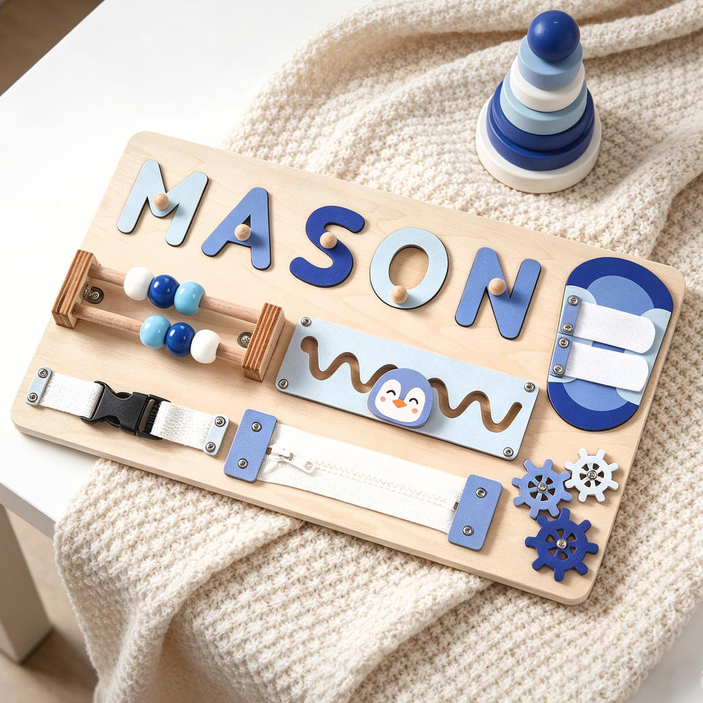 Personalized Baby Name Puzzle, Custom Kids Early Learning Busy Board, 1st Christmas Gift, 1st Birthday Gift, Unique Baby Gift, Baby Keepsake. NPPETAL21