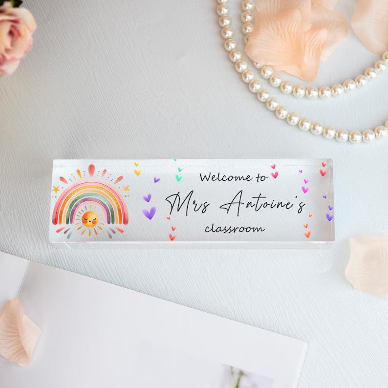 Personalized Teacher Name Desk Sign,Acrylic Desk Plate For Teacher,Custom Floral Name Block,Teacher Appreciation Gift,Back To School Sign. DNPETAL10