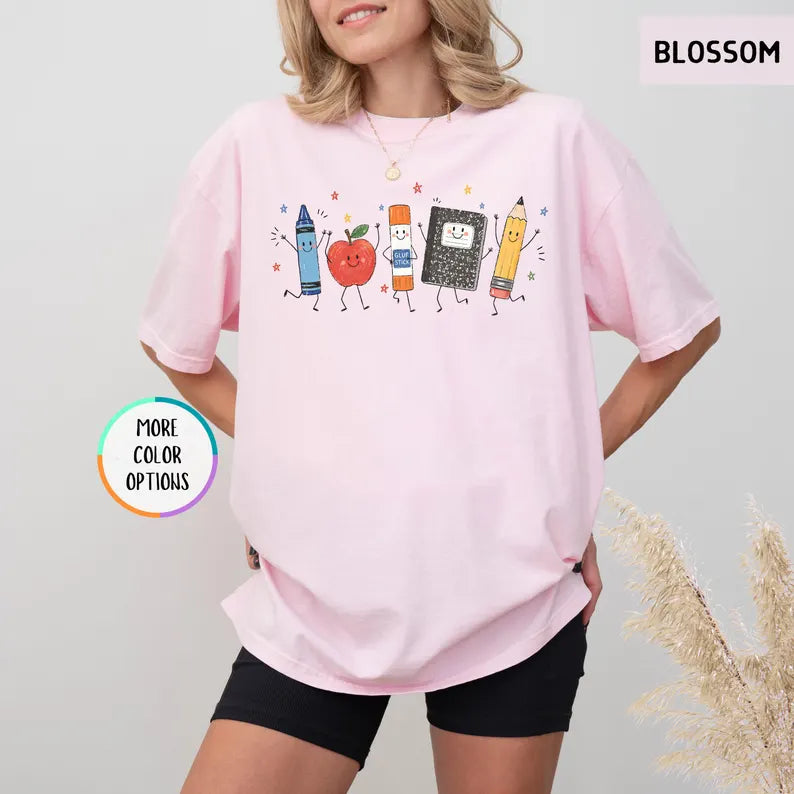 Comfort Colors® Funny Teacher Life Shirt, Back To School Gift, Preschool Teacher School Supplies T-shirt, Crayon Apple Pencil Notebook Shirt. SPETAL3