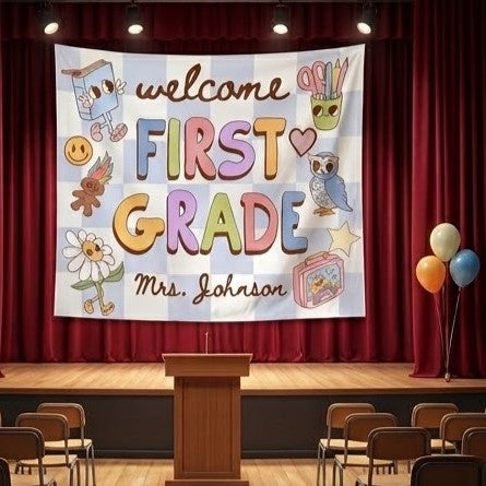 Custom First Grade Classroom Poster or Banner, Retro Classroom Decor, Elementary Teacher Pastel Wall Art, Back to School. CBPETAL18