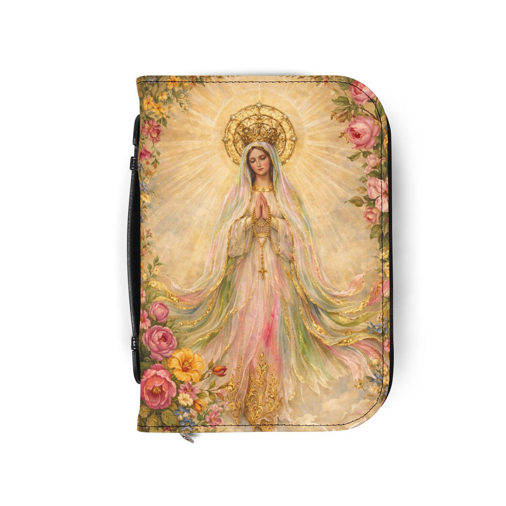 Our Lady Bible Cover Case, Blessed Mother Catholic Scripture Bag, Floral Christian Gift. BCPETAL18