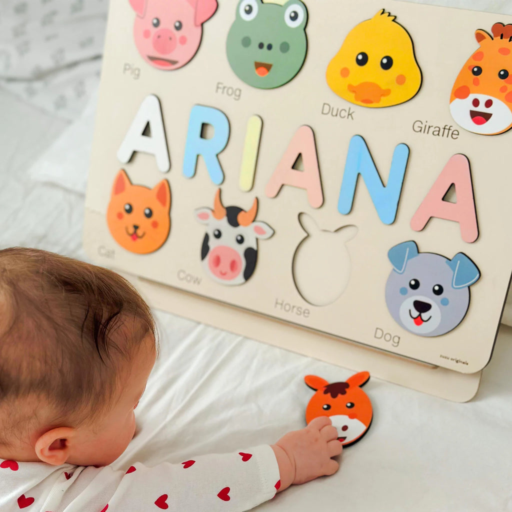 Custom Name Puzzle with Animals, Personalized Baby Gift, First Birthday Gift, Christmas Present, 0-3 Years Personalized Toy. NPPETAL3