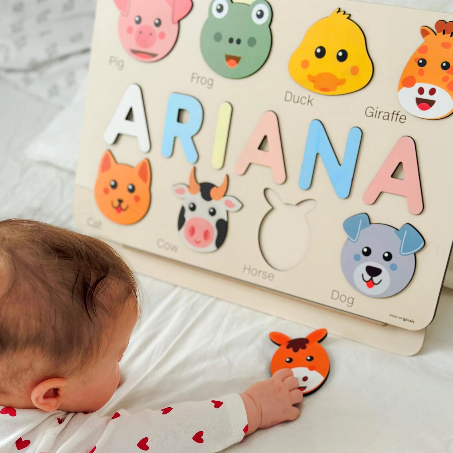 Custom Name Puzzle with Animals, Personalized Baby Gift, First Birthday Gift, Christmas Present, 0-3 Years Personalized Toy. NPPETAL3