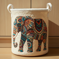 Boho Elephant Quilted Laundry Basket – Mandala Storage Bin, Tribal Fabric Hamper, Bohemian Home Decor Organizer. LBPETAL103