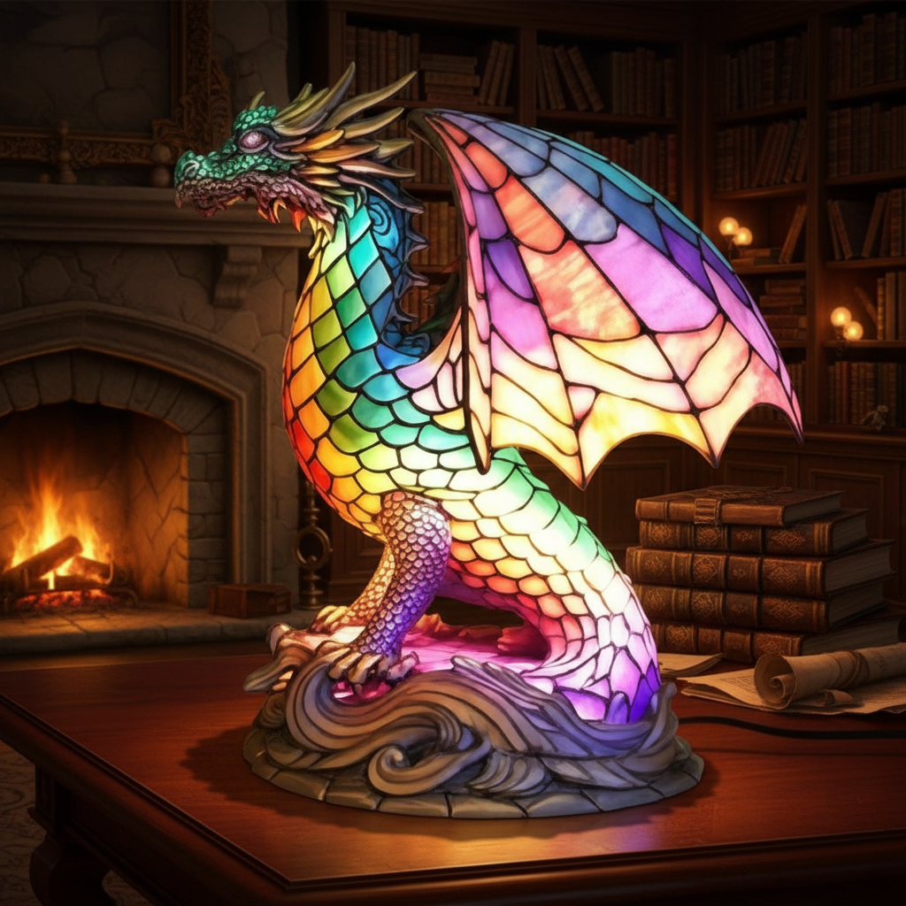 Colorful Dragon LED Night Light, Acrylic Plastic Dragon Table Lamp, Artistic Fantasy Decor Light, Cozy Bedroom Night Lamp, Dragon Lover Gift