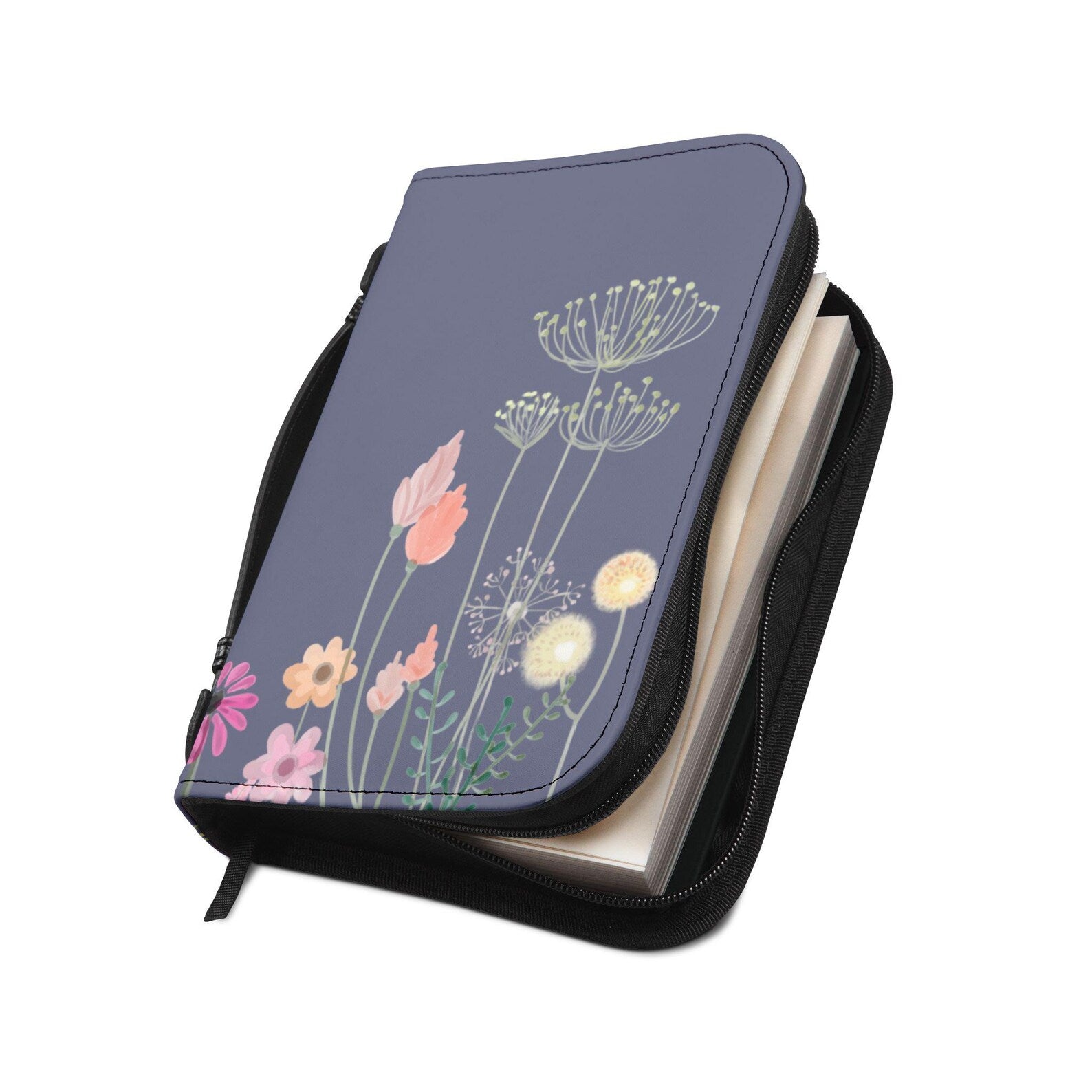 Floral Meadow Bible Cover Case, Purple Wildflower Zipper Bible Bag, Christian Gift for Women. BCPETAL11