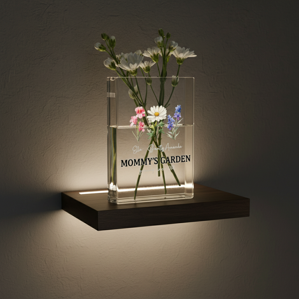 Personalized Birth Month Flower Book Vase – Custom Ceramic Pot, Thoughtful Gift for Mom, Grandma, or Nana