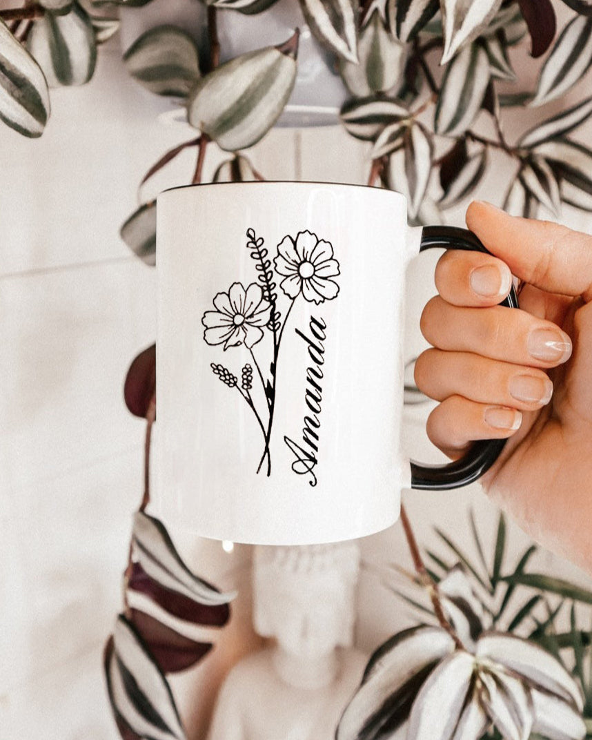 Personalized Birth Flowers Mug With Name, Birth Flowers Mug, Custom Birth Month Flowers Mug, Birthday Gift